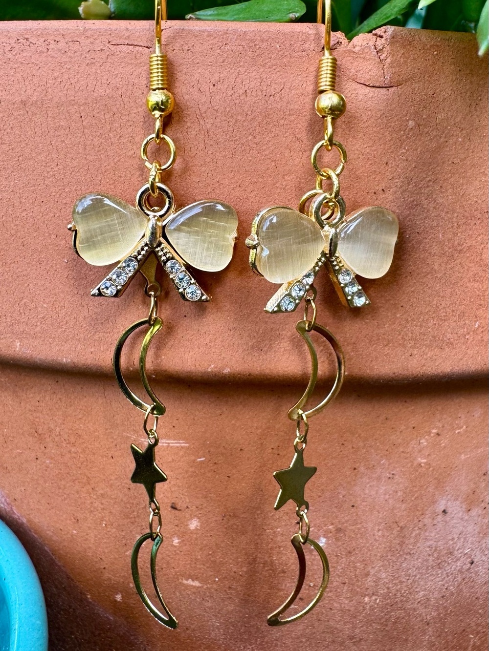 Gold Butterfly Dangle Earrings with Crystal Accents